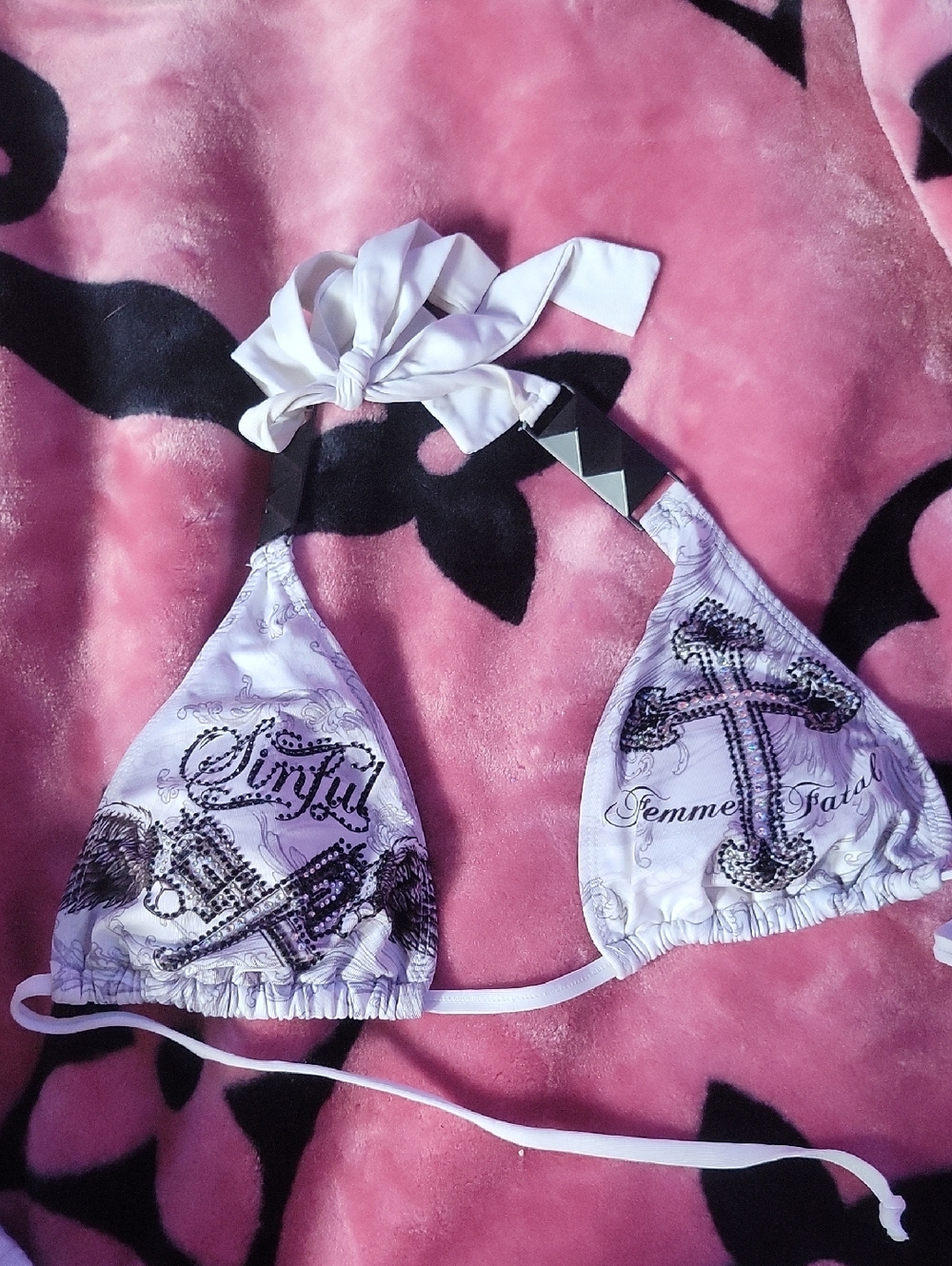 Sinful Rhinestone Cross Studded Bikini Top